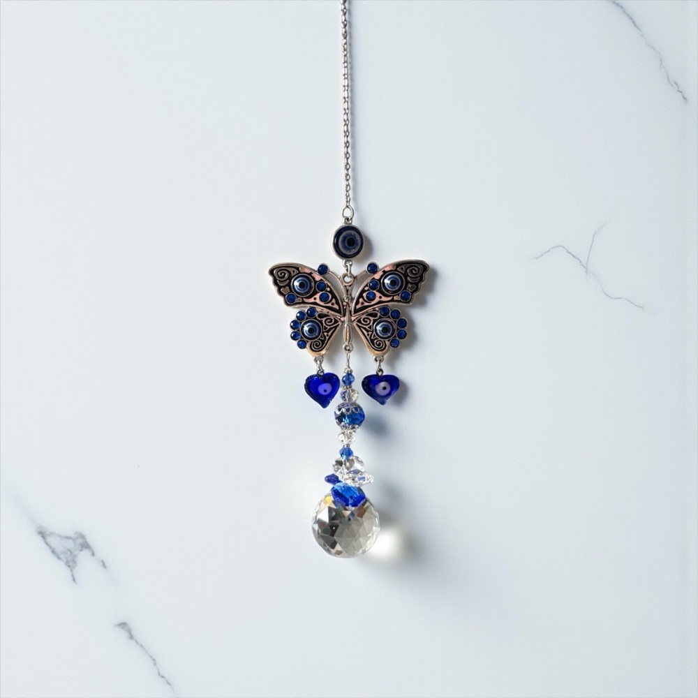 Elegant Blue Butterfly Evil Eye Sun Catcher